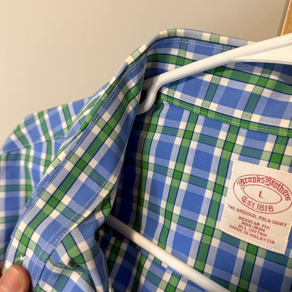 Brooks Brothers Mens Regular Fit Non-Iron Cotton Plaid Button Down Shirt Blue L - Picture 4 of 9